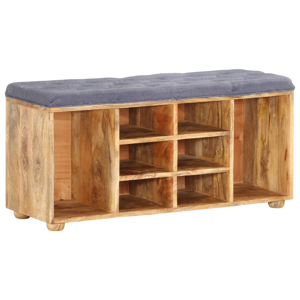 vidaXL Hall Bench | Natural wood, Grey | Solid mango wood, 100% polyester fabric