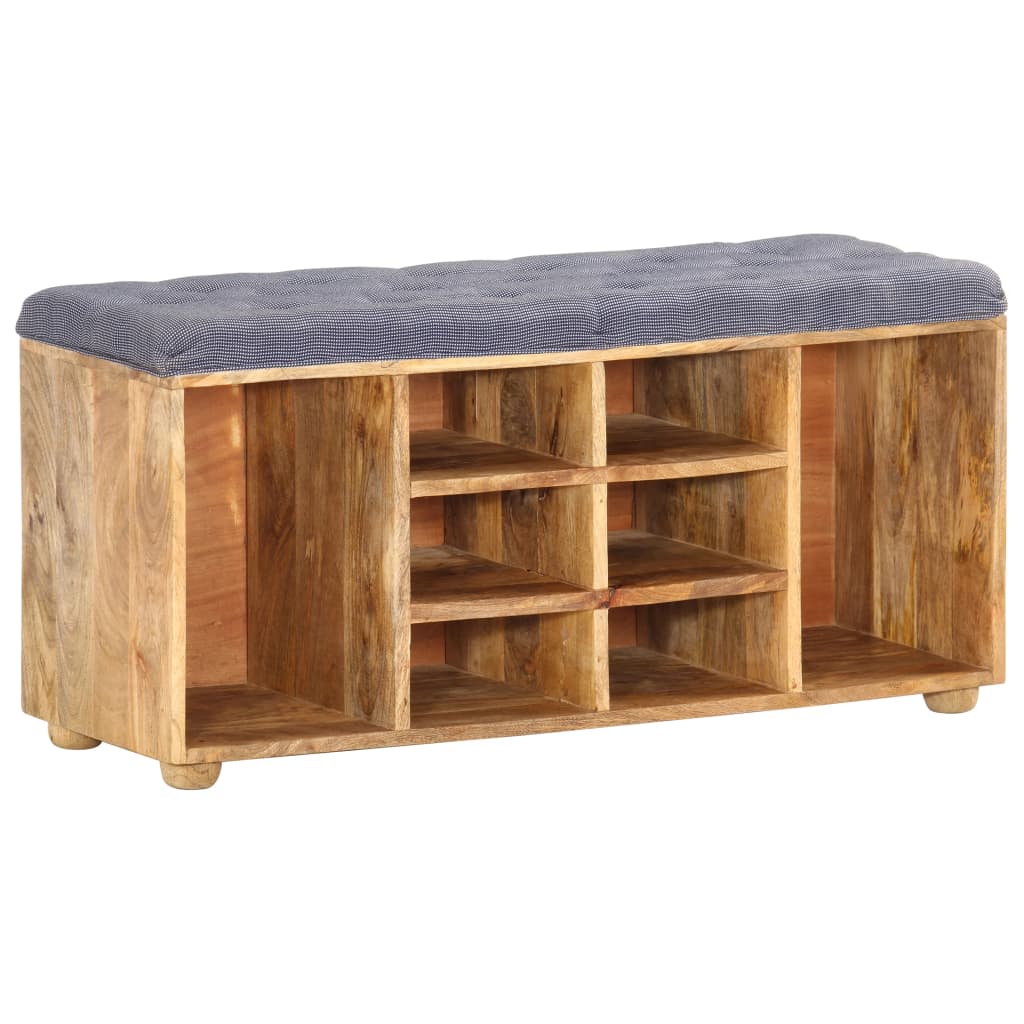 vidaXL Hall Bench | Natural wood, Grey | Solid mango wood, 100% polyester fabric