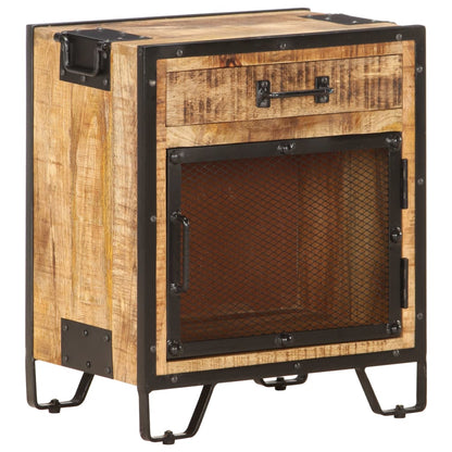 vidaXL Bedside Cabinet | Brown and Black | Solid Rough Mango Wood, Steel