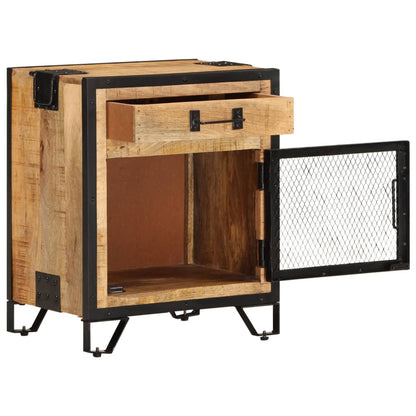 vidaXL Bedside Cabinet | Brown and Black | Solid Rough Mango Wood, Steel