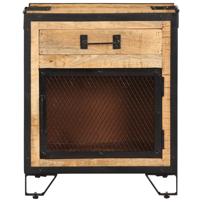vidaXL Bedside Cabinet | Brown and Black | Solid Rough Mango Wood, Steel
