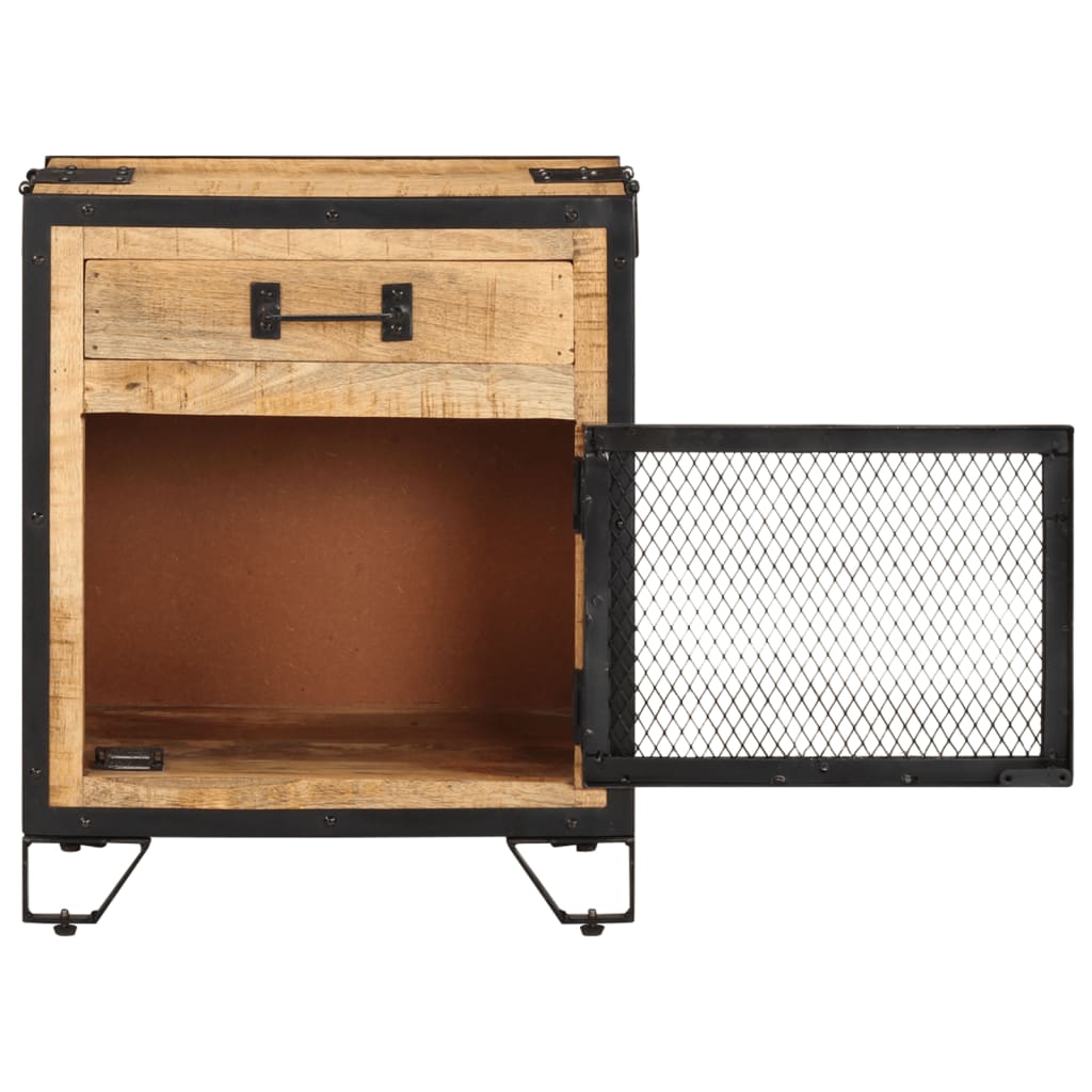 vidaXL Bedside Cabinet | Brown and Black | Solid Rough Mango Wood, Steel