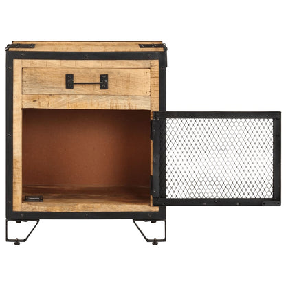 vidaXL Bedside Cabinet | Brown and Black | Solid Rough Mango Wood, Steel