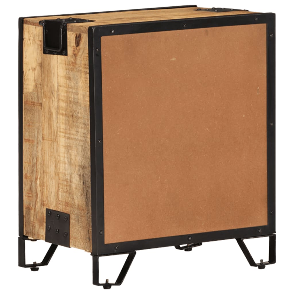 vidaXL Bedside Cabinet | Brown and Black | Solid Rough Mango Wood, Steel