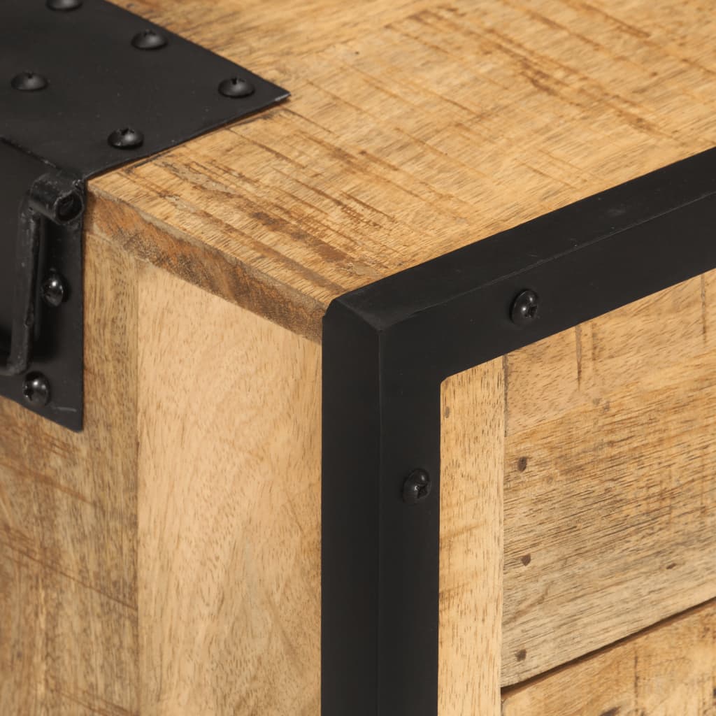 vidaXL Bedside Cabinet | Brown and Black | Solid Rough Mango Wood, Steel