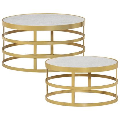 285911 vidaXL 2 Piece Coffee Table Set Marble Brass and White