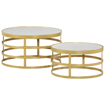 285911 vidaXL 2 Piece Coffee Table Set Marble Brass and White