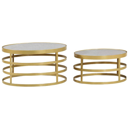 285911 vidaXL 2 Piece Coffee Table Set Marble Brass and White