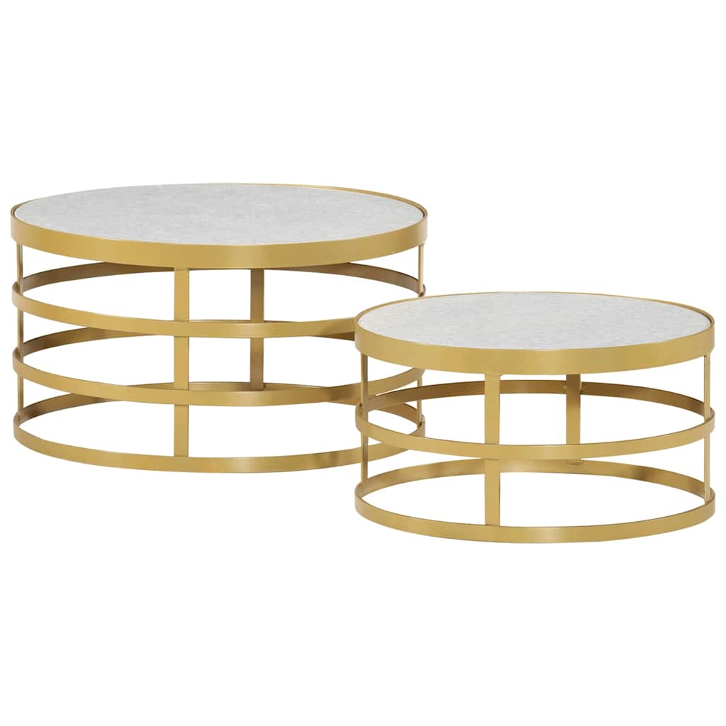 285911 vidaXL 2 Piece Coffee Table Set Marble Brass and White