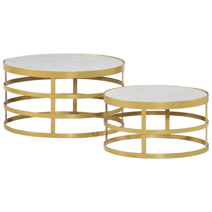 285911 vidaXL 2 Piece Coffee Table Set Marble Brass and White