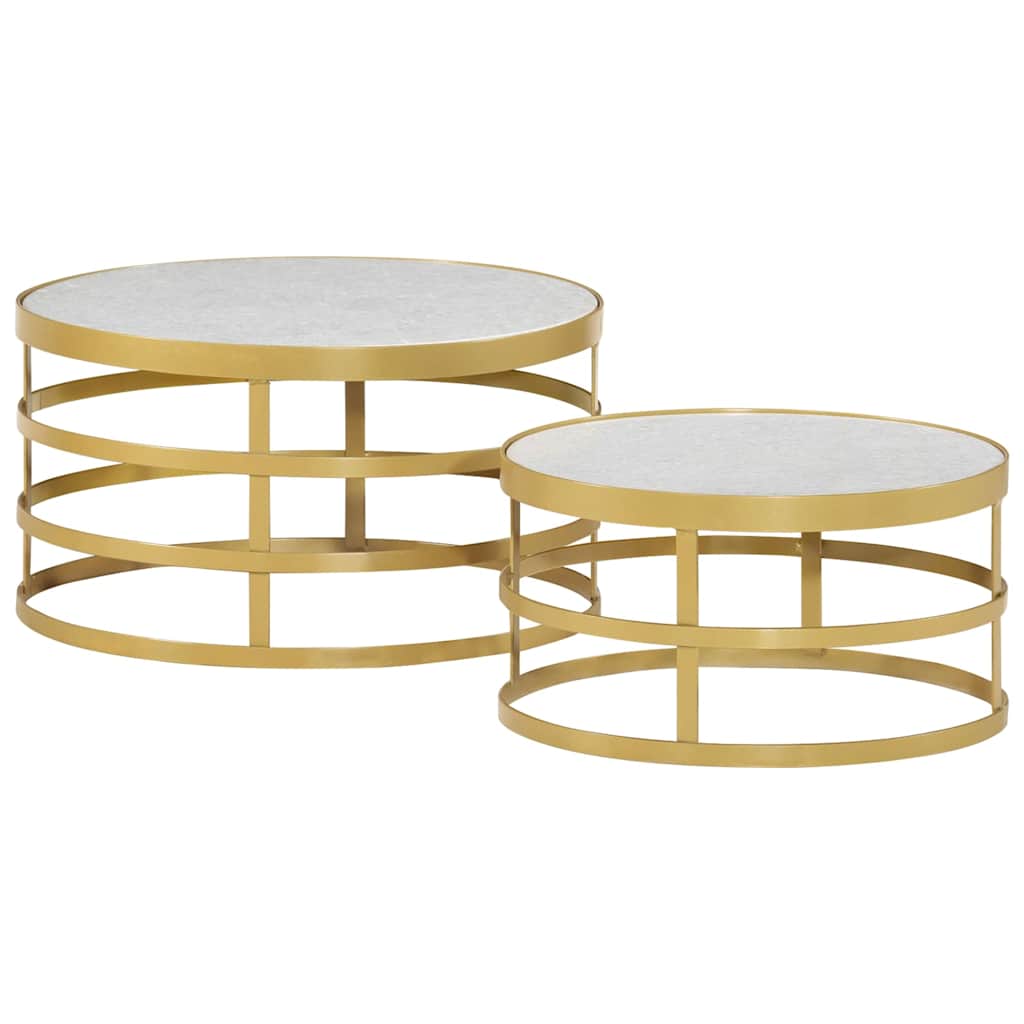 285911 vidaXL 2 Piece Coffee Table Set Marble Brass and White