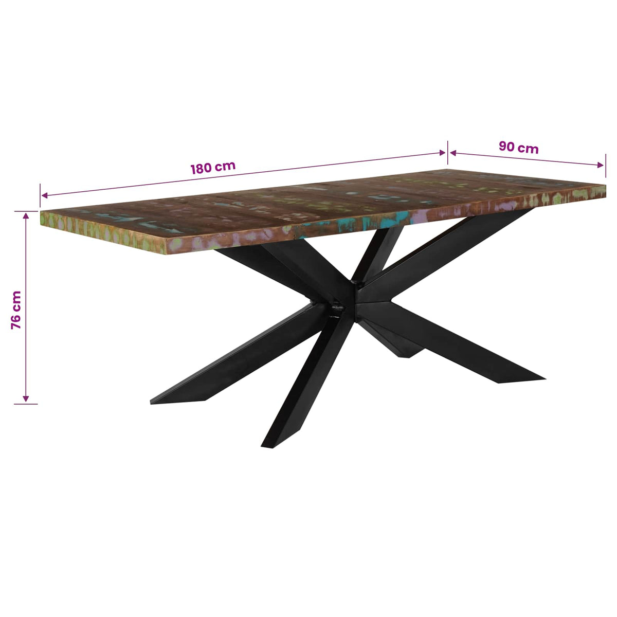 285966 vidaXL Dining Table 180x90x76 cm Solid Reclaimed Wood