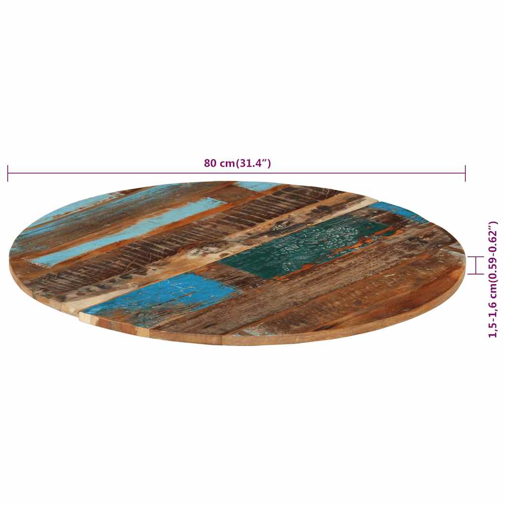 vidaXL Round Table Top 80 cm 15-16 mm Solid Reclaimed Wood