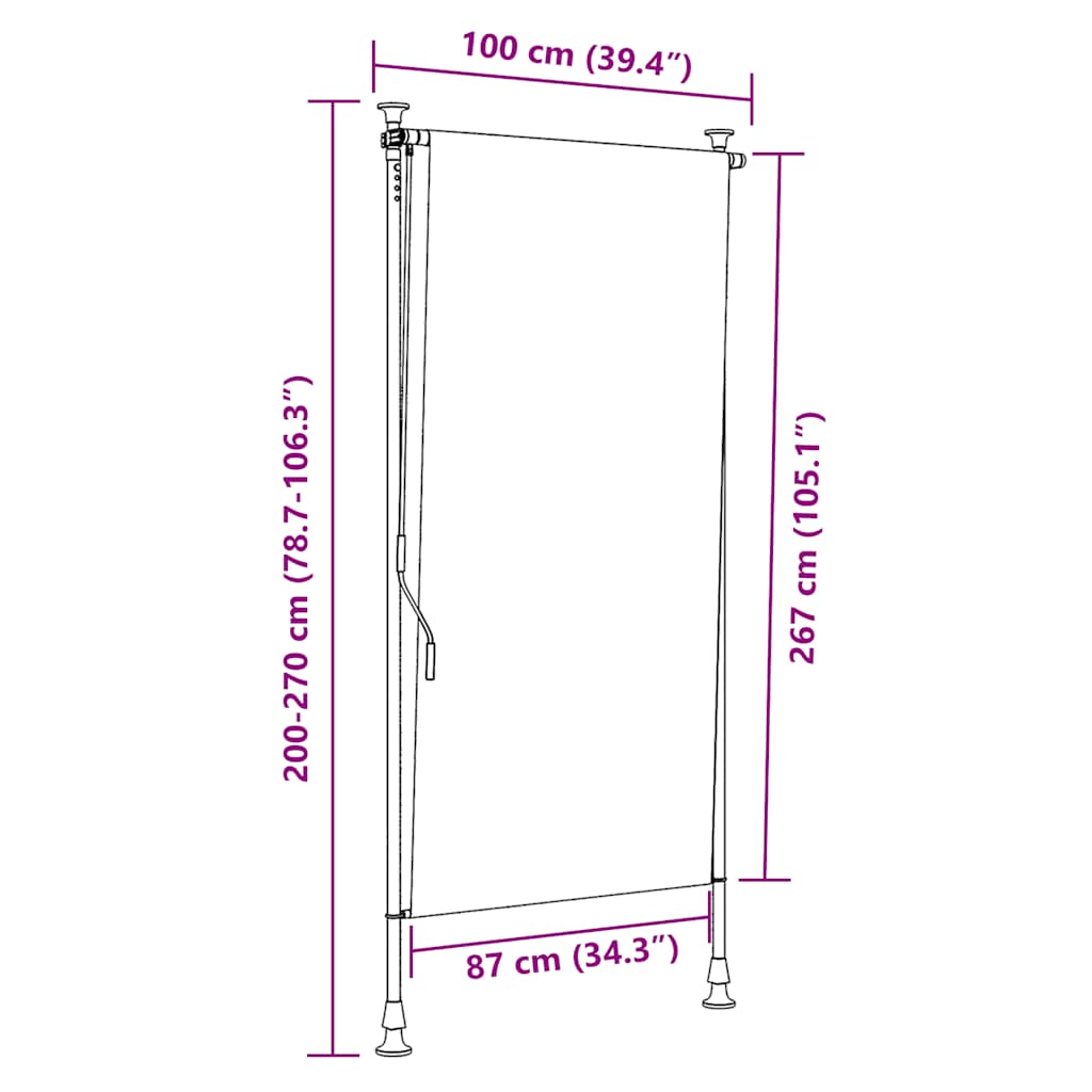 vidaXL Outdoor Roller Blind 100x270 cm Cream