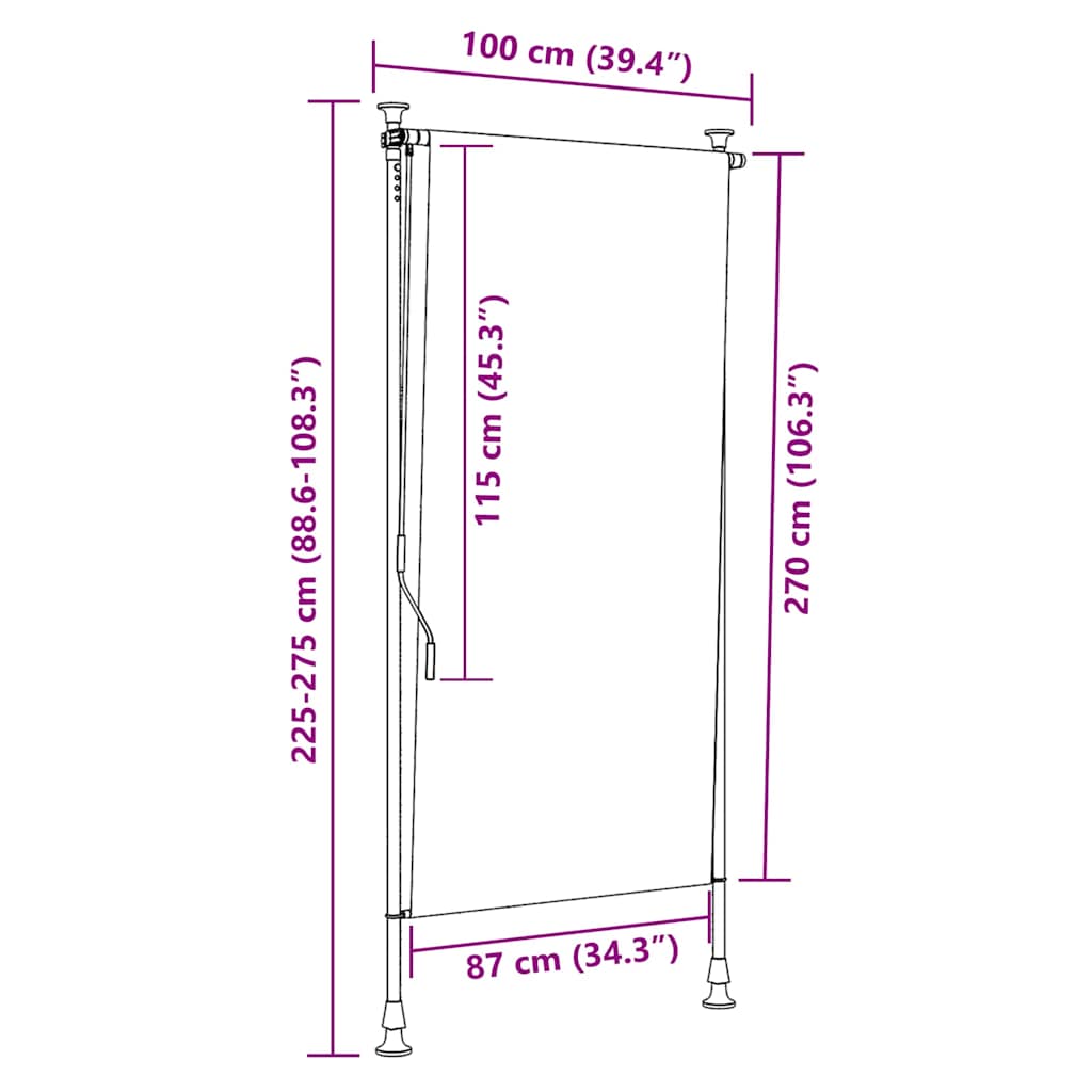 vidaXL Outdoor Roller Blind 100x270 cm Cream