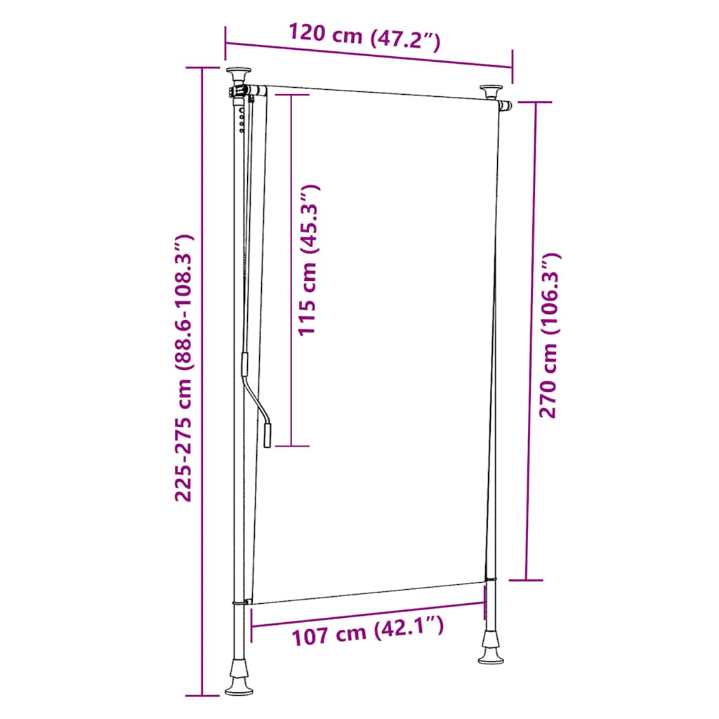 vidaXL Roller Blind | Cream | Polyester with PA coating, steel, aluminium