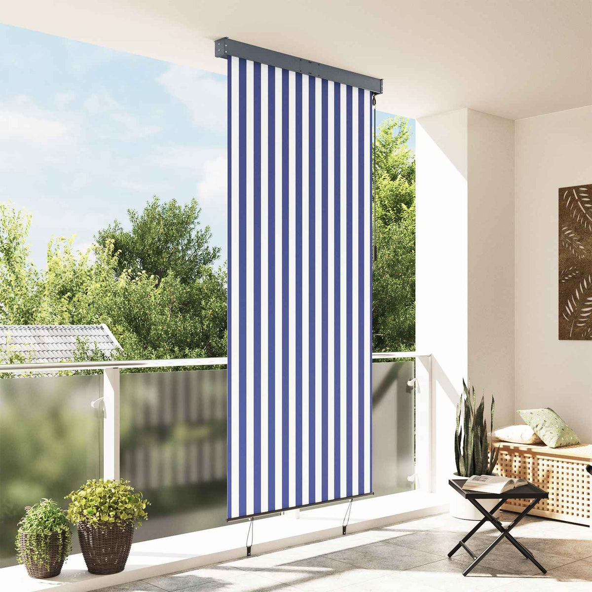 145961 vidaXL Outdoor Roller Blind 120x250 cm Blue and White