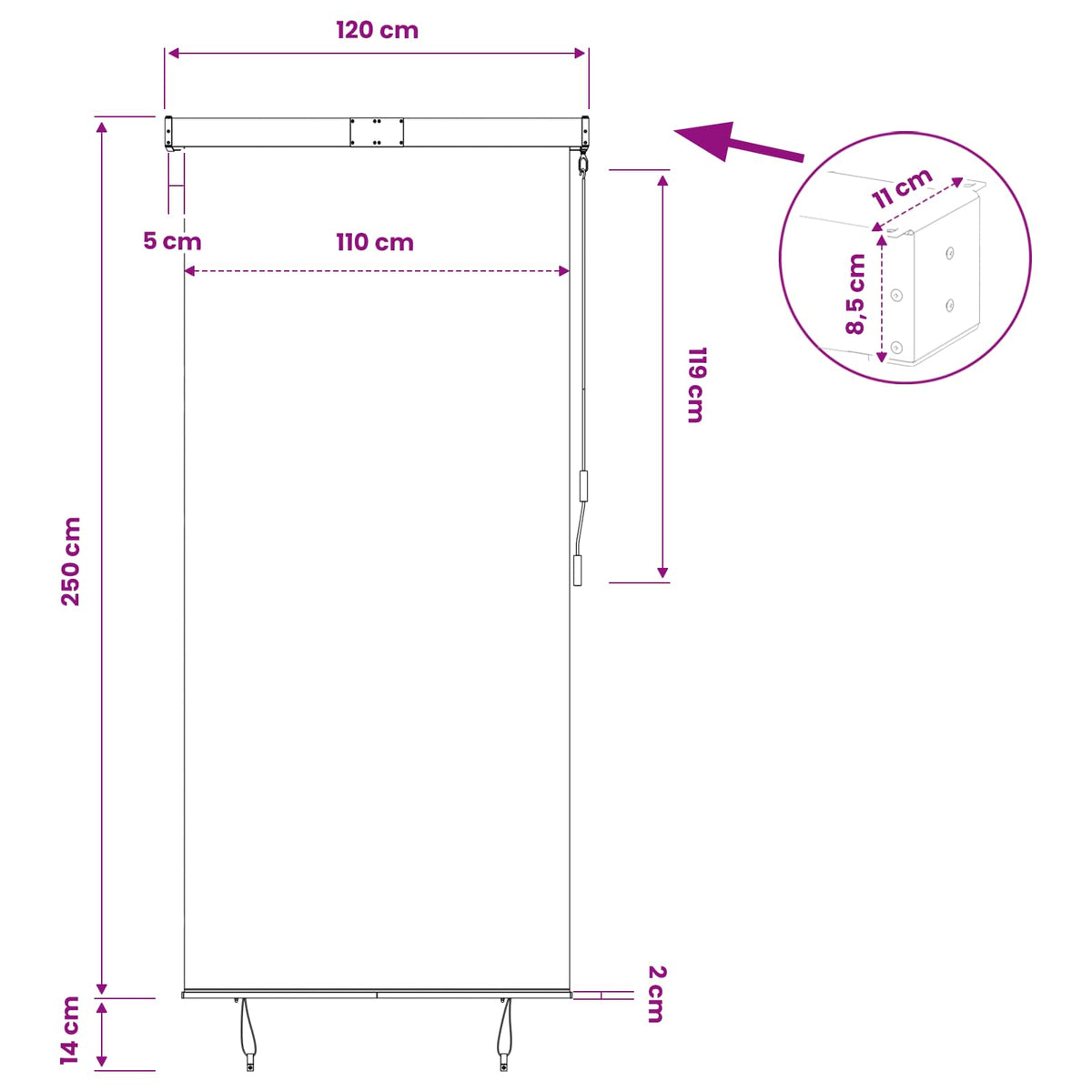 145961 vidaXL Outdoor Roller Blind 120x250 cm Blue and White