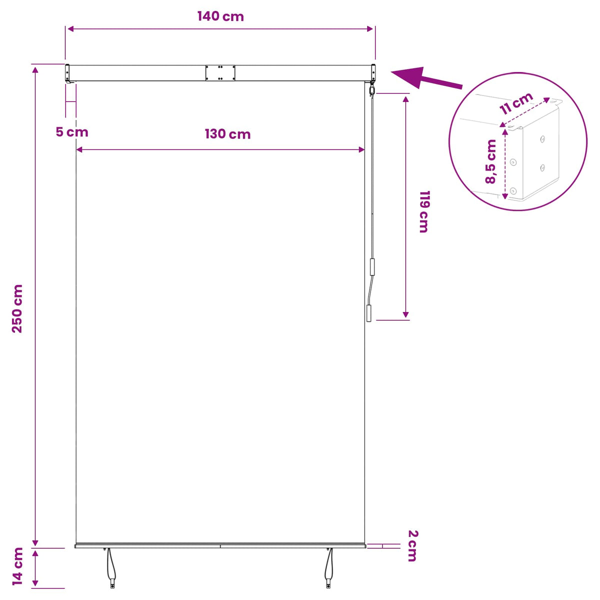 145973 vidaXL Outdoor Roller Blind 160x250 cm Blue and White