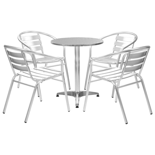 vidaXL Dining Set | Silver | Aluminium | Medium | Stackable | 5 Piece Dining Set