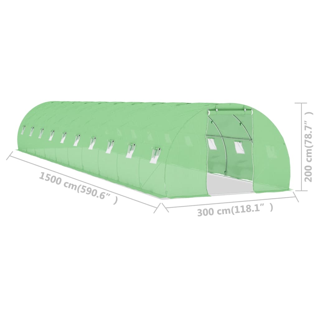 vidaXL Greenhouse | Green | 140 g/m² PE mesh fabric, galvanised steel | 45 m²