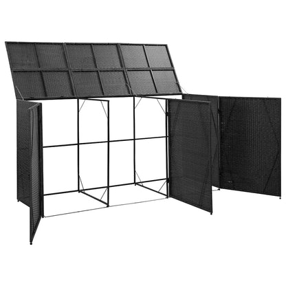 46734 vidaXL Triple Wheelie Bin Shed Black 229x78x120 cm Poly Rattan