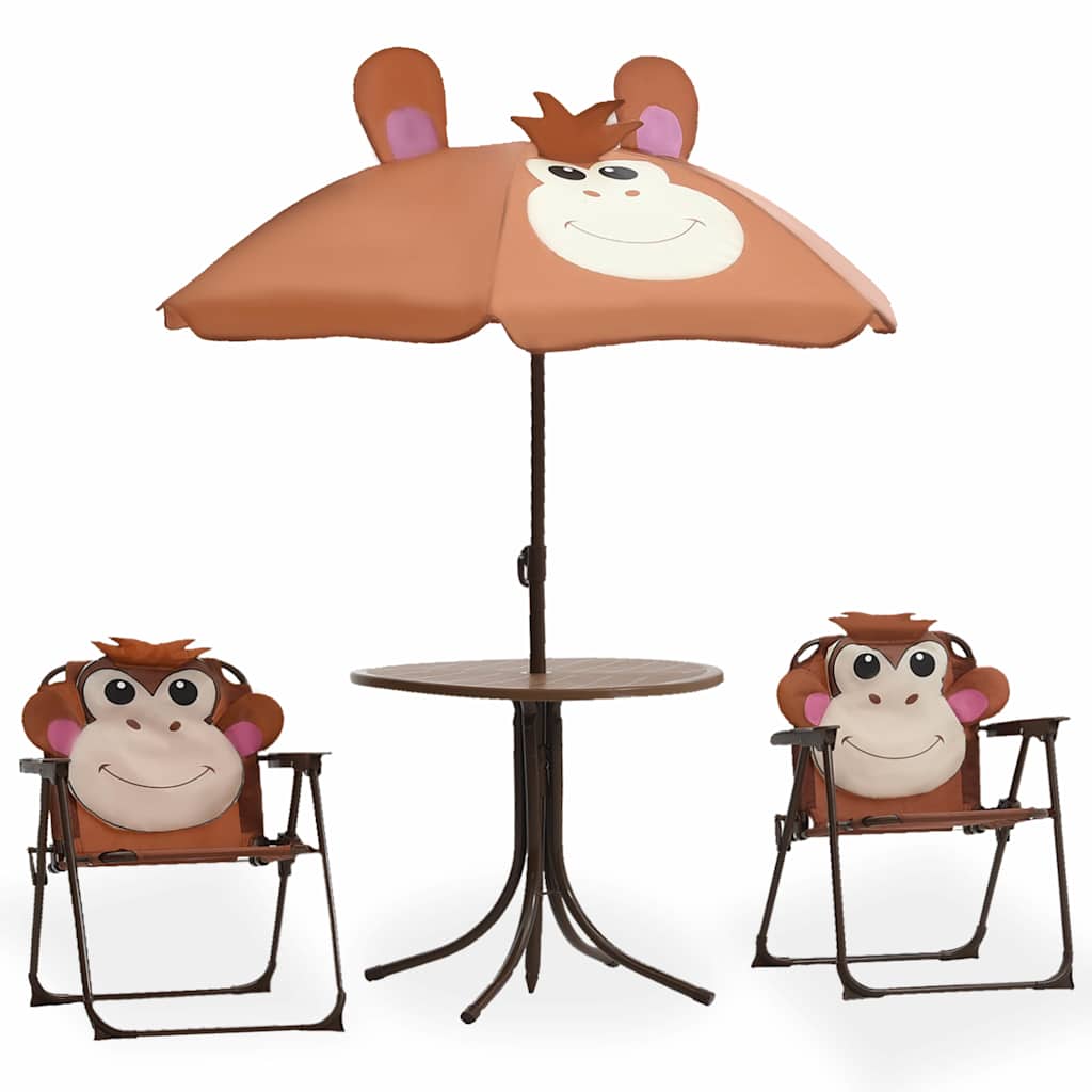 48099 vidaXL 3 Piece Kids'Garden Bistro Set with Parasol Brown