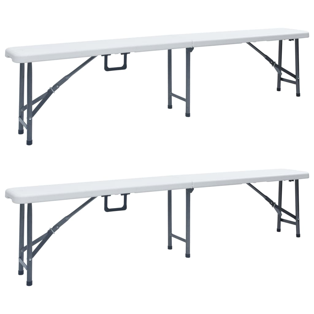 vidaXL Patio Bench | Set of 2 | White, Black | Steel, HDPE | Large | Foldable