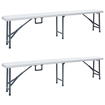 vidaXL Patio Bench | Set of 2 | White, Black | Steel, HDPE | Large | Foldable