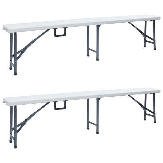 vidaXL Patio Bench | Set of 2 | White, Black | Steel, HDPE | Large | Foldable
