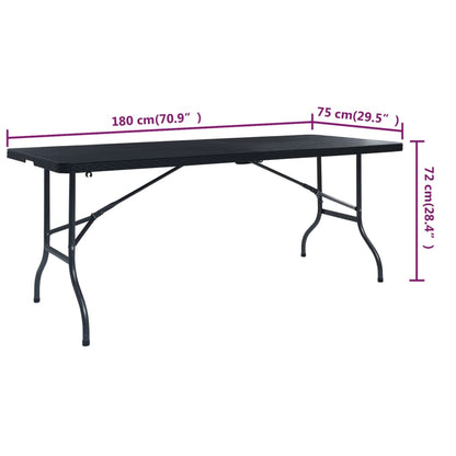 vidaXL Folding Garden Table Black 180x75x72 cm HDPE Imitation Rattan