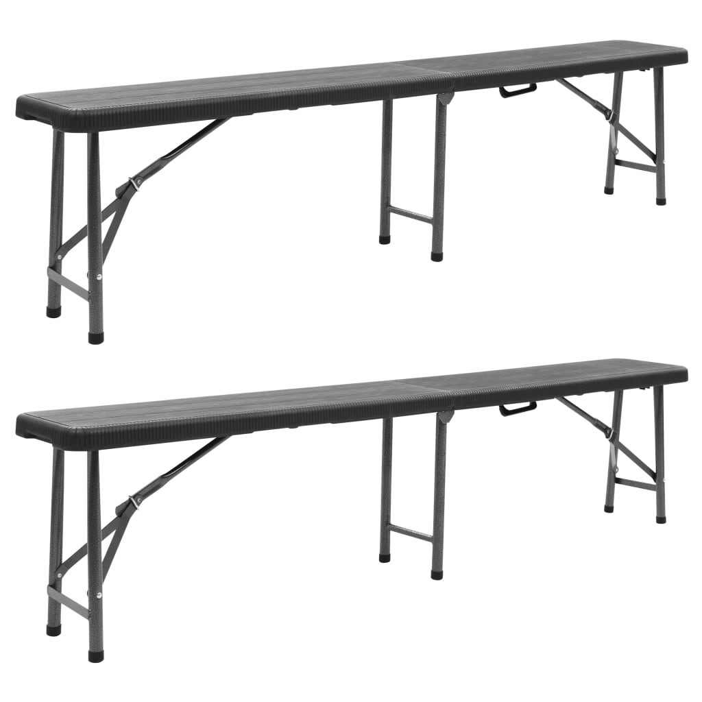 vidaXL Folding Garden Benches 2 pcs 180 cm HDPE Black