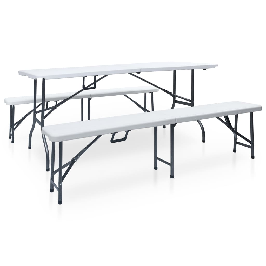 vidaXL Garden Dining Set | White and black | Steel with powder coat, HDPE