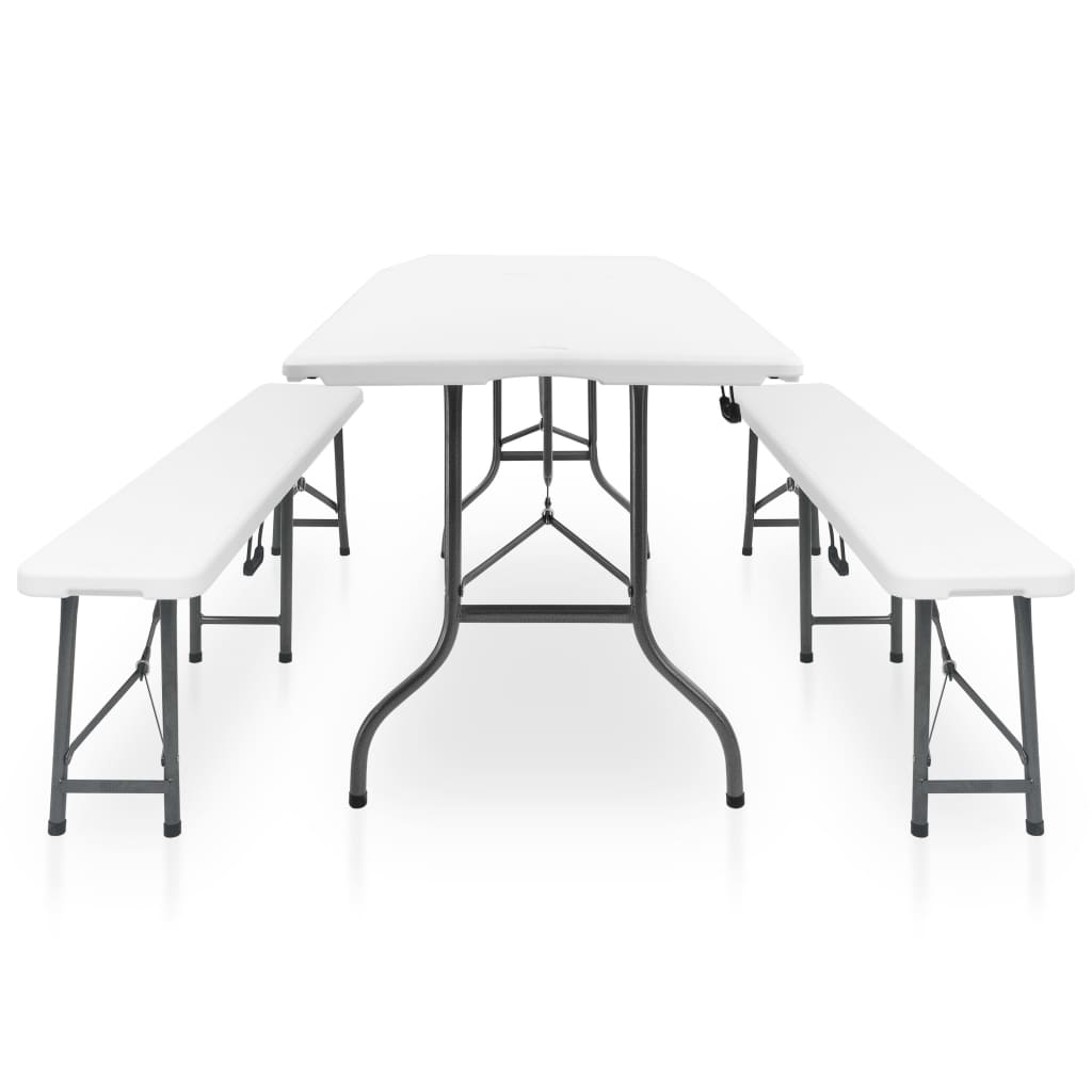 vidaXL Garden Dining Set | White and black | Steel with powder coat, HDPE