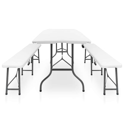 vidaXL Garden Dining Set | White and black | Steel with powder coat, HDPE