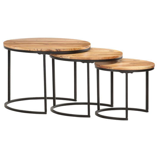 286185 vidaXL Nesting Tables 3 pcs Solid Acacia Wood