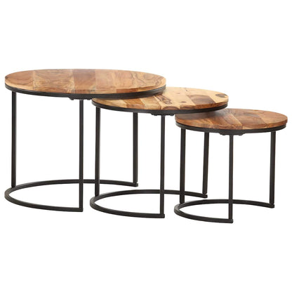 286185 vidaXL Nesting Tables 3 pcs Solid Acacia Wood