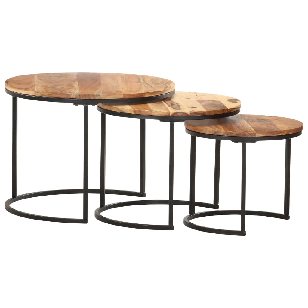 286185 vidaXL Nesting Tables 3 pcs Solid Acacia Wood