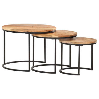 286185 vidaXL Nesting Tables 3 pcs Solid Acacia Wood