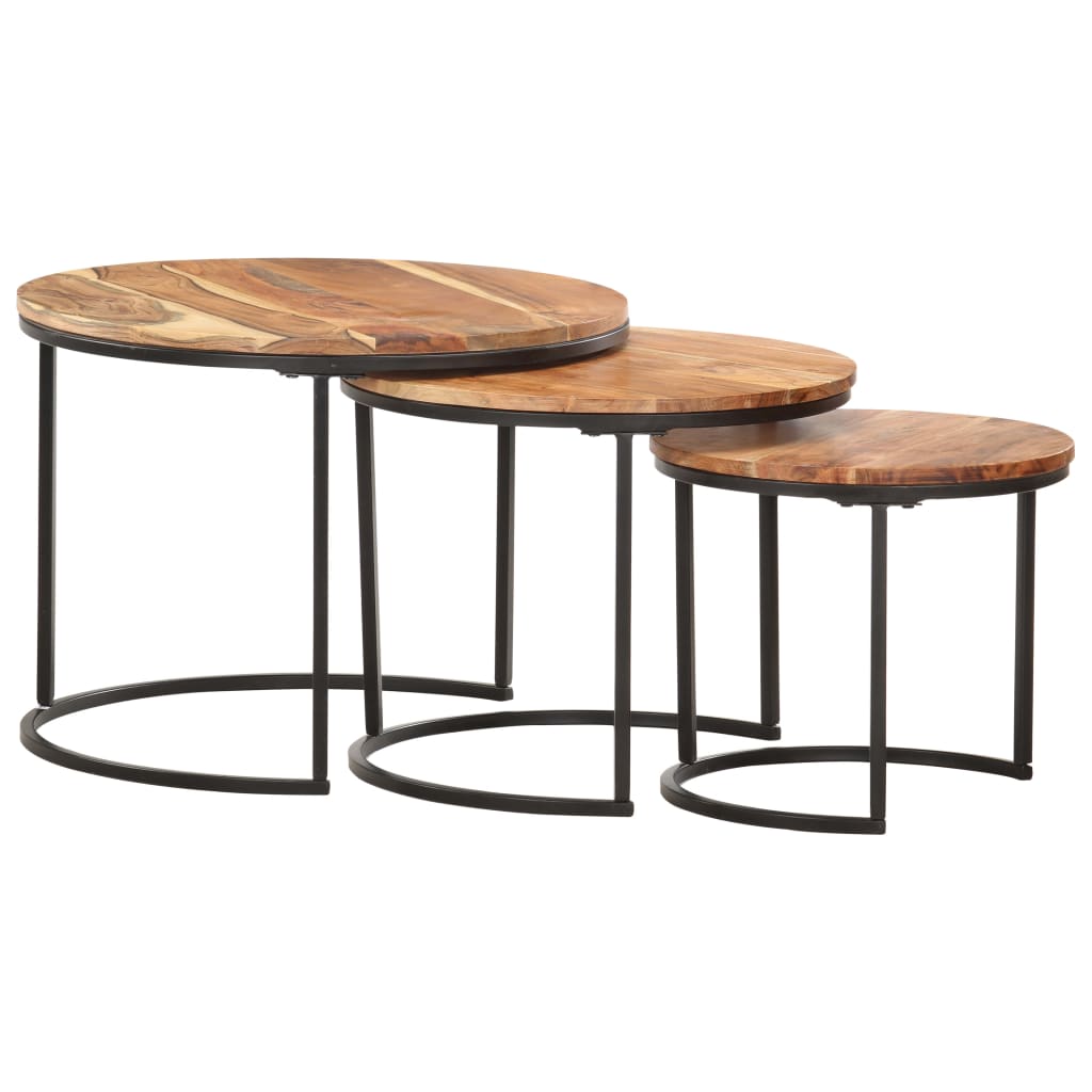 286185 vidaXL Nesting Tables 3 pcs Solid Acacia Wood