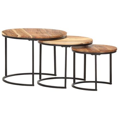 286185 vidaXL Nesting Tables 3 pcs Solid Acacia Wood
