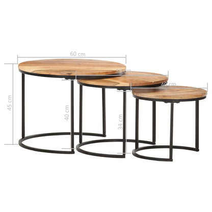 286185 vidaXL Nesting Tables 3 pcs Solid Acacia Wood