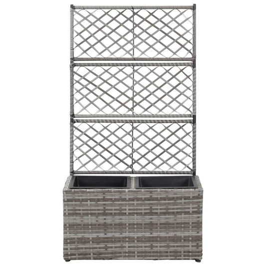 vidaXL Trellis Raised Bed with 2 Pots 58x30x107 cm Poly Rattan Grey
