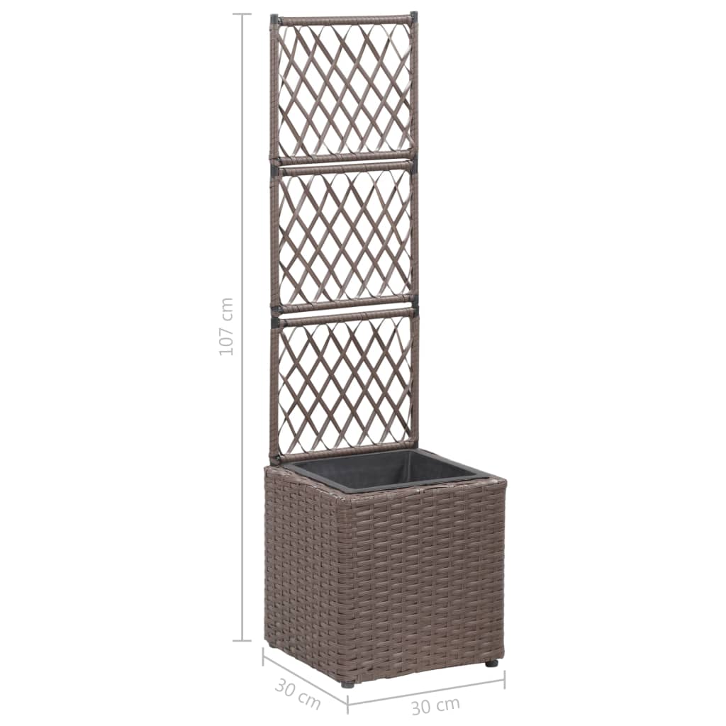vidaXL Trellis Raised Bed with 1 Pot 30x30x107 cm Poly Rattan Brown