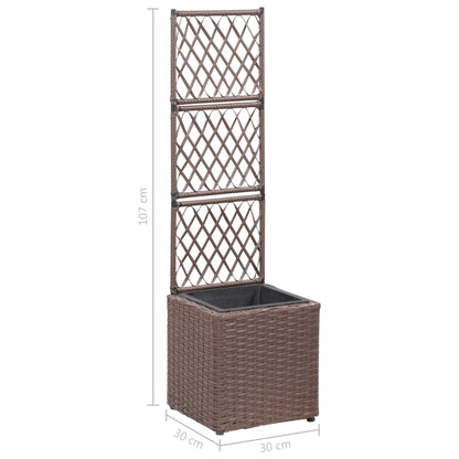 vidaXL Trellis Raised Bed with 1 Pot 30x30x107 cm Poly Rattan Brown
