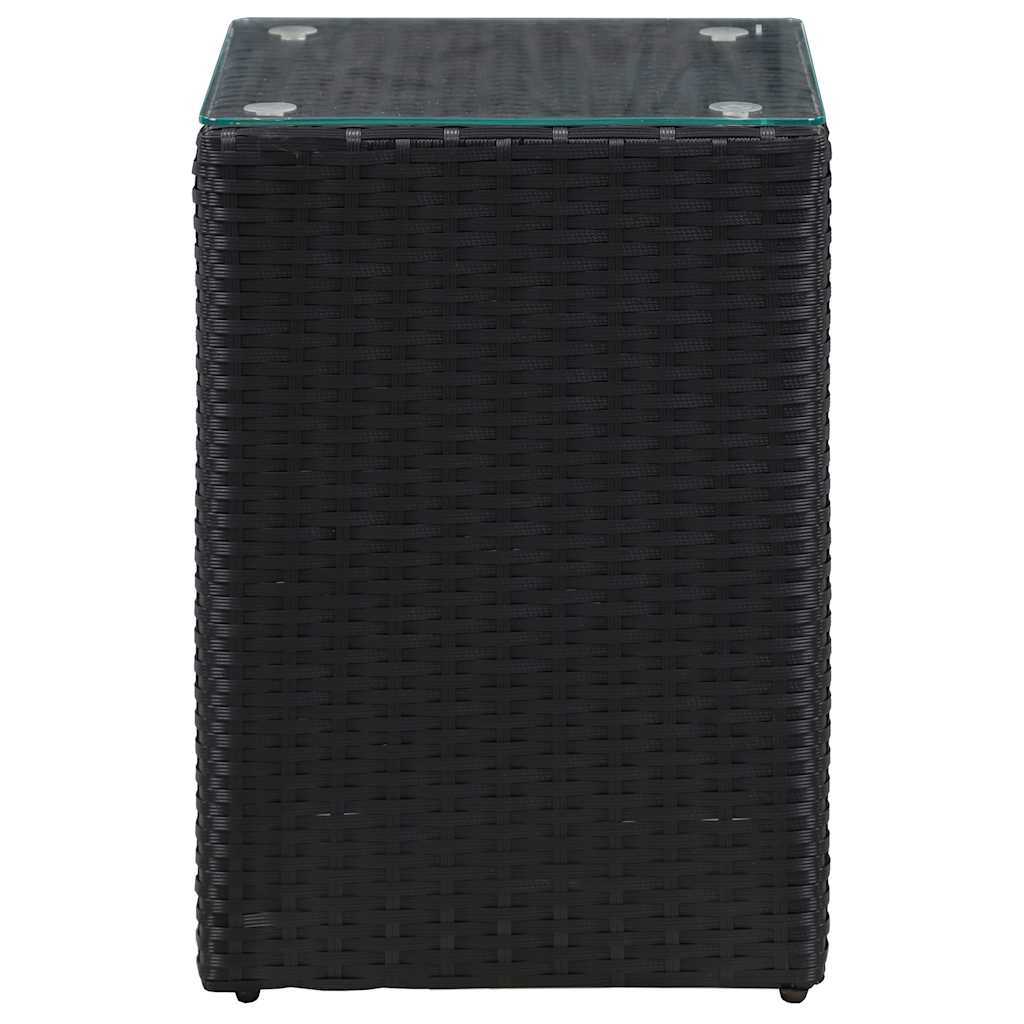 vidaXL Side Tables 3 pcs with Glass Top Black Poly Rattan