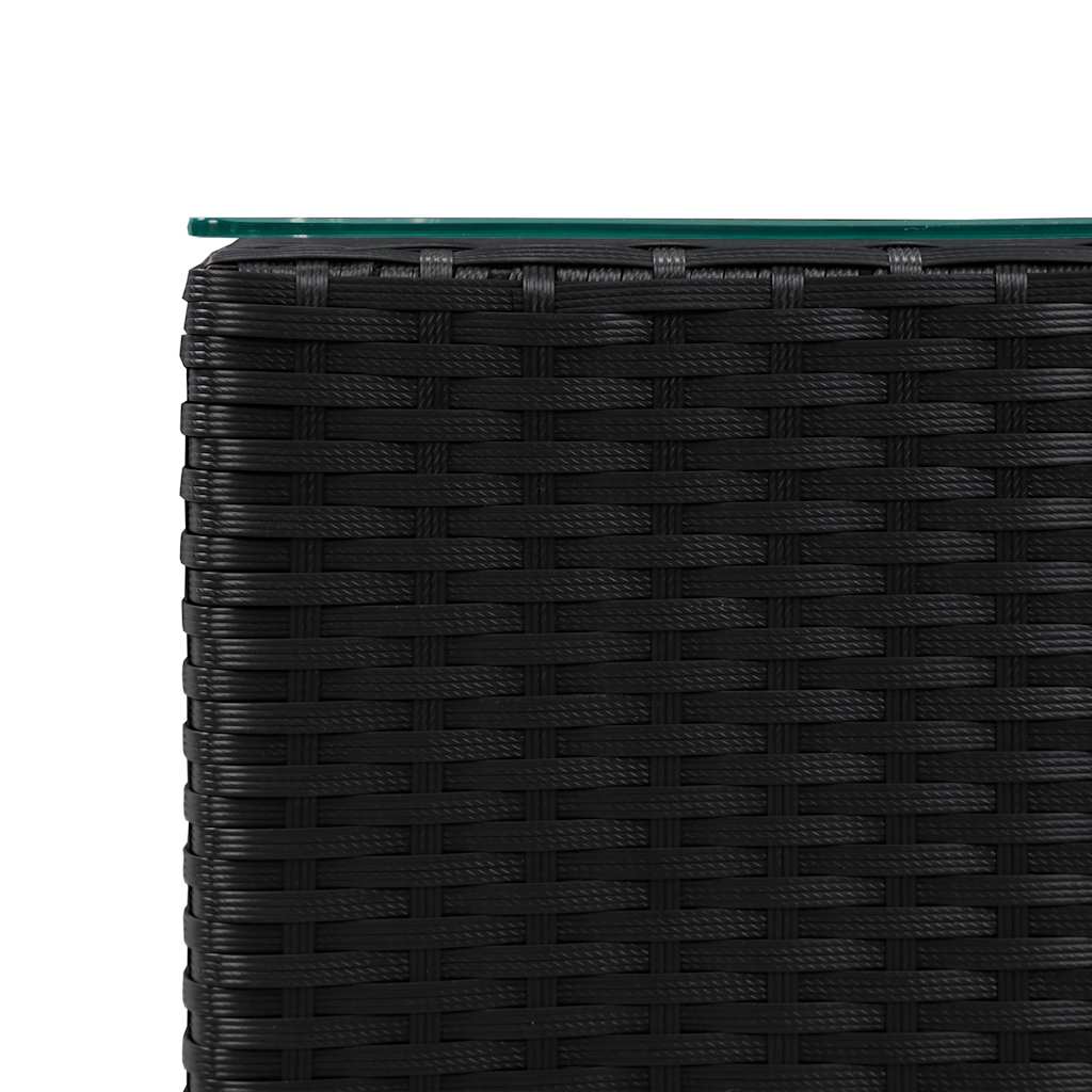 vidaXL Side Tables 3 pcs with Glass Top Black Poly Rattan