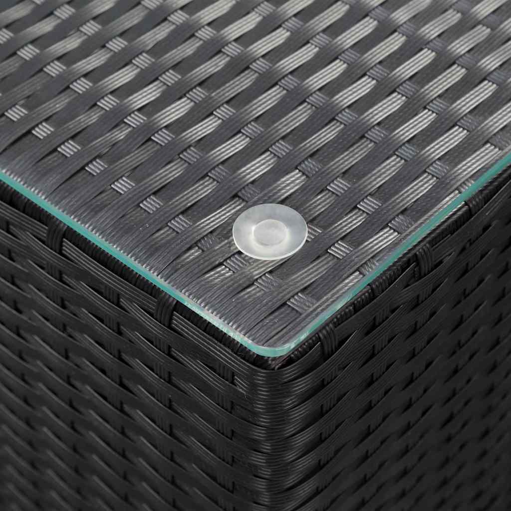 vidaXL Side Tables 3 pcs with Glass Top Black Poly Rattan