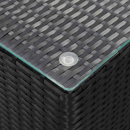 vidaXL Side Tables 3 pcs with Glass Top Black Poly Rattan