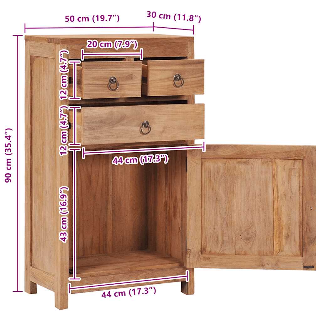 vidaXL Sideboard 50x30x90 cm Solid Teak Wood